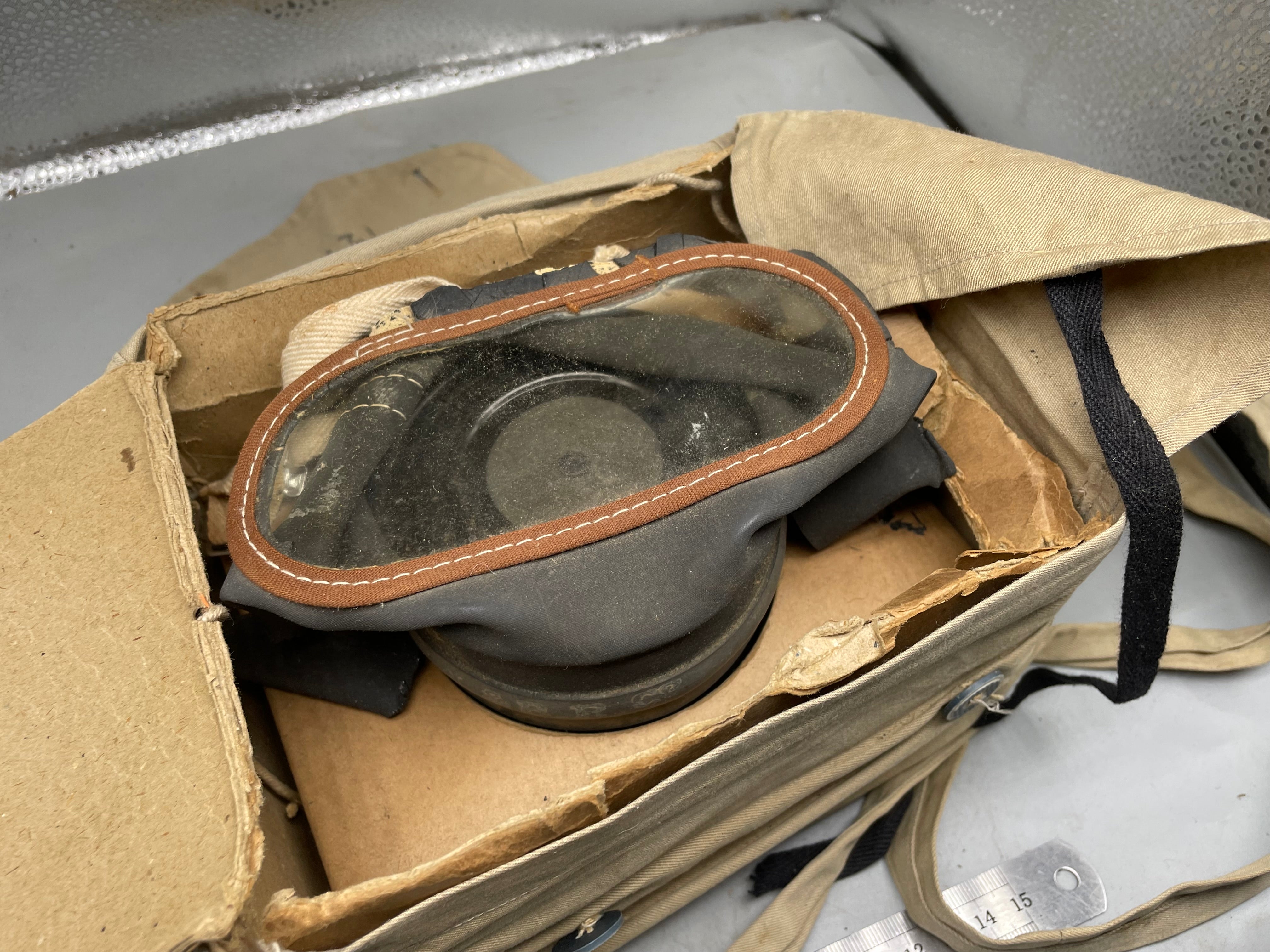 Original British Civilian Gas Mask in Cardboard Carrying Box - The Militaria Shop
