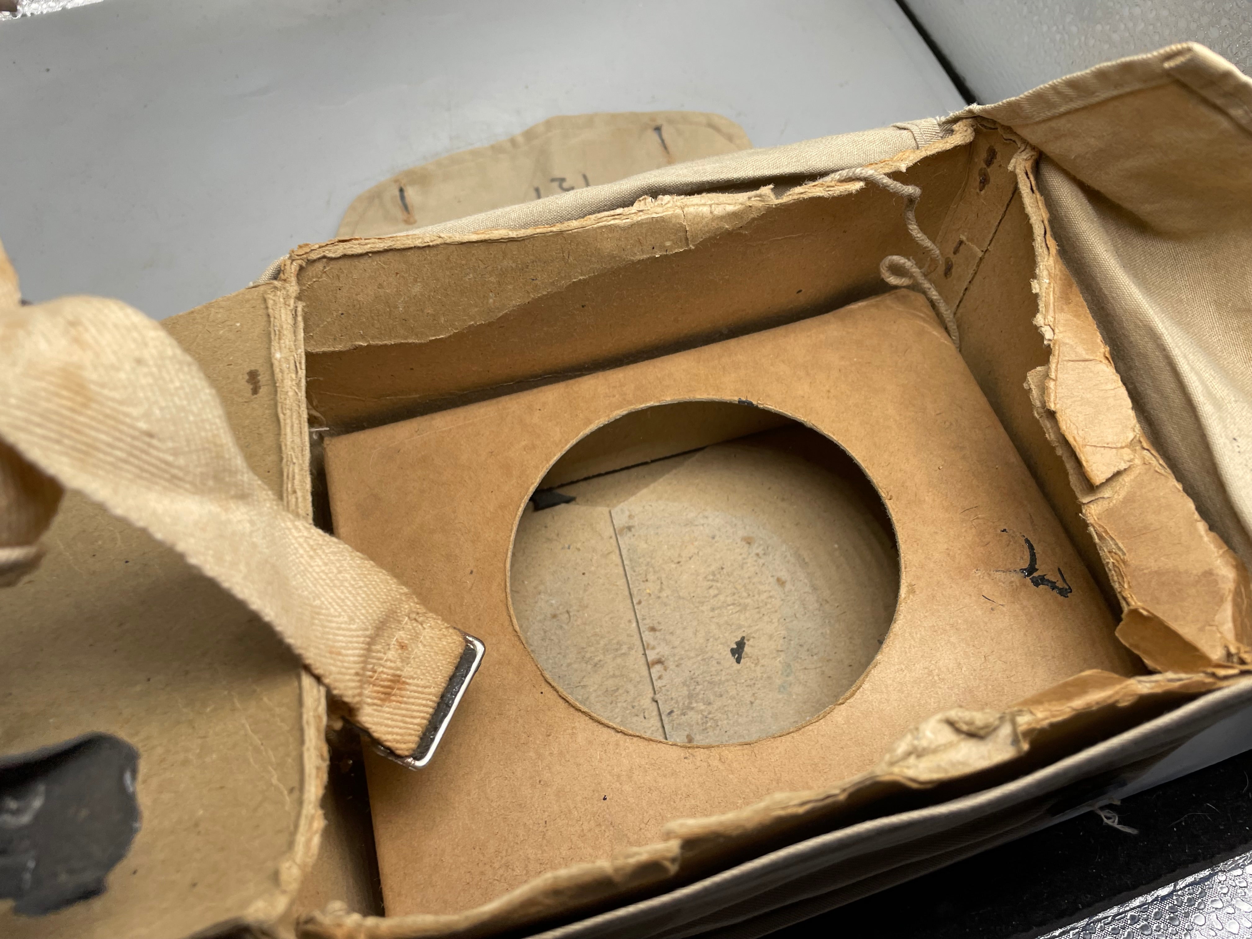 Original British Civilian Gas Mask in Cardboard Carrying Box - The Militaria Shop