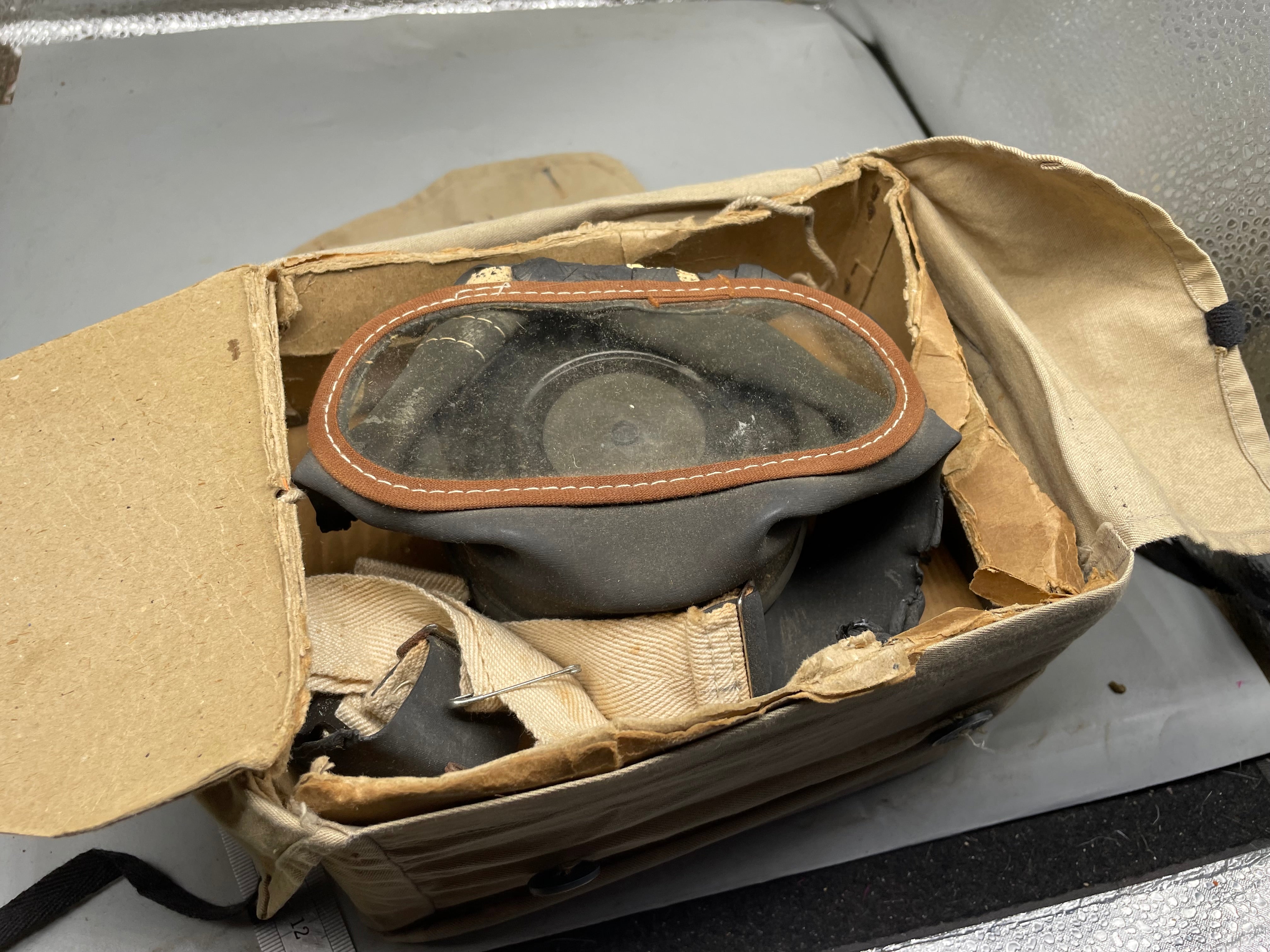 Original British Civilian Gas Mask in Cardboard Carrying Box - The Militaria Shop