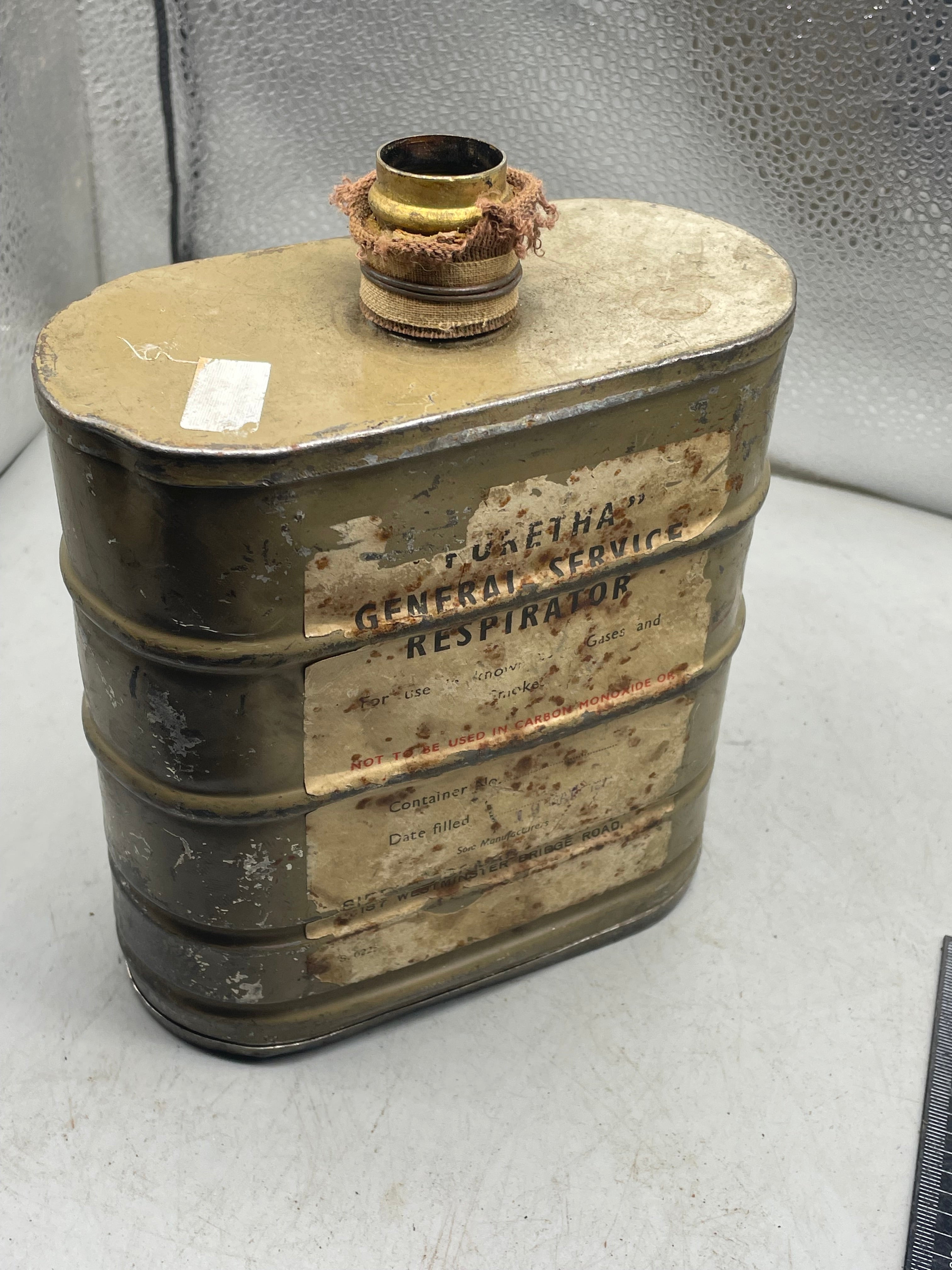 Rare WW1 British Army Gas Mask Filter - with paper label - The Militaria Shop