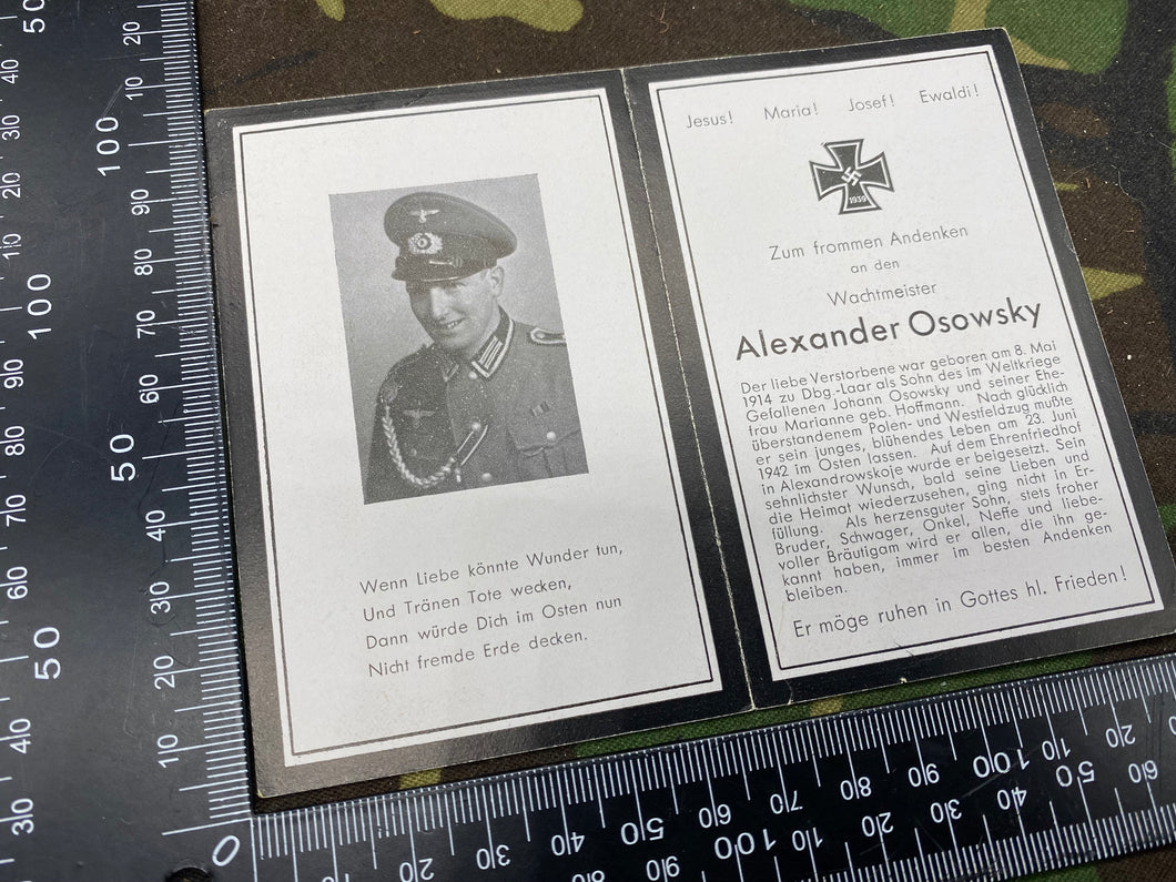WW2 German Army Folding Death Notice / Card for Alexander Osowsky 1942.