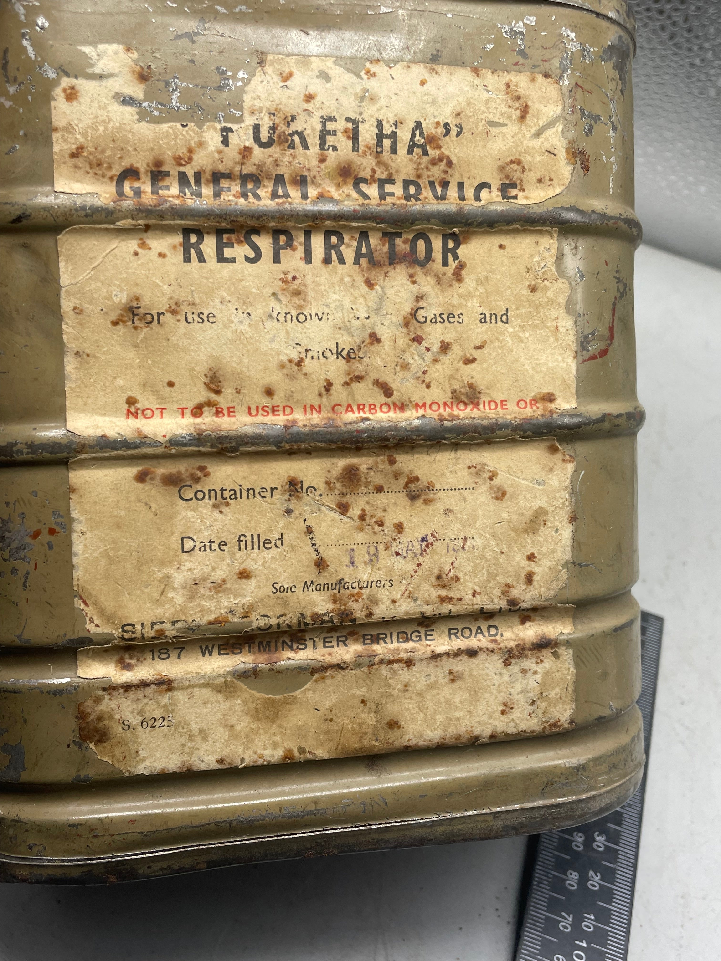 Rare WW1 British Army Gas Mask Filter - with paper label - The Militaria Shop