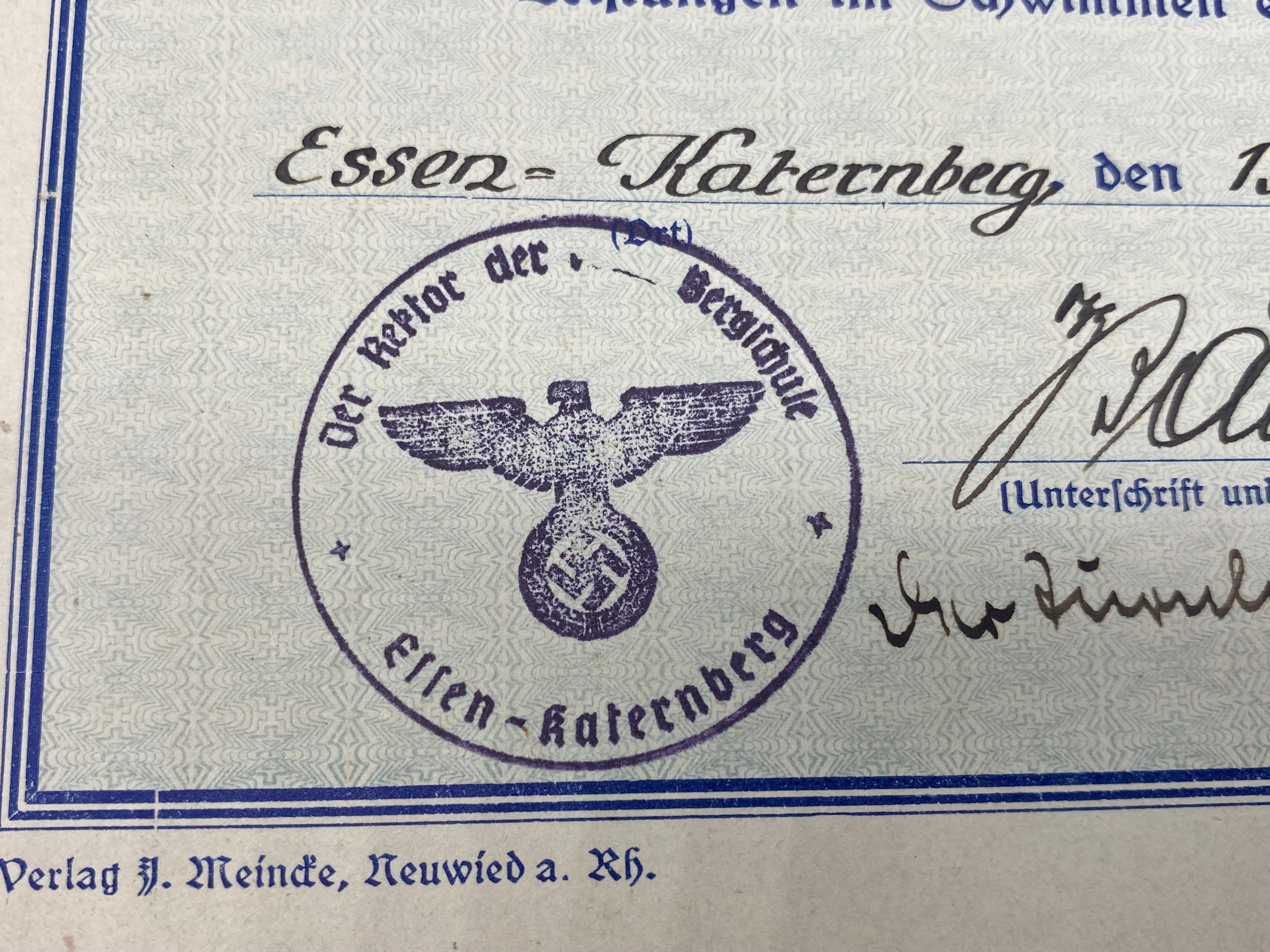 WW2 German Army Signed Swimming Paperwork with signature and good stamp - 1940. - The Militaria Shop