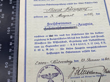 Charger l&#39;image dans la galerie, WW2 German Army Signed Swimming Paperwork with signature and good stamp - 1940.
