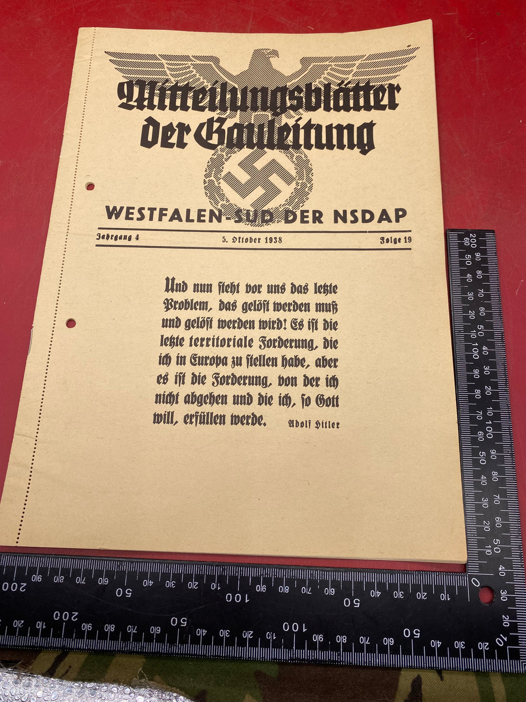 WW2 German NSDAP - Westfalen Sud der NSDAP Documents in Paper Folder.