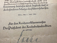 Lade das Bild in den Galerie-Viewer, 2nd Original WW2 German Railway Award Certificate issued to a Railway Assistant.
