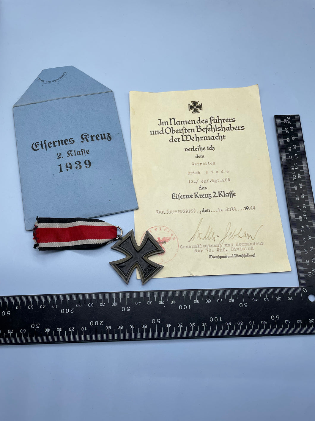 WW2 German Army Iron Cross, Certificate & Envelope Set