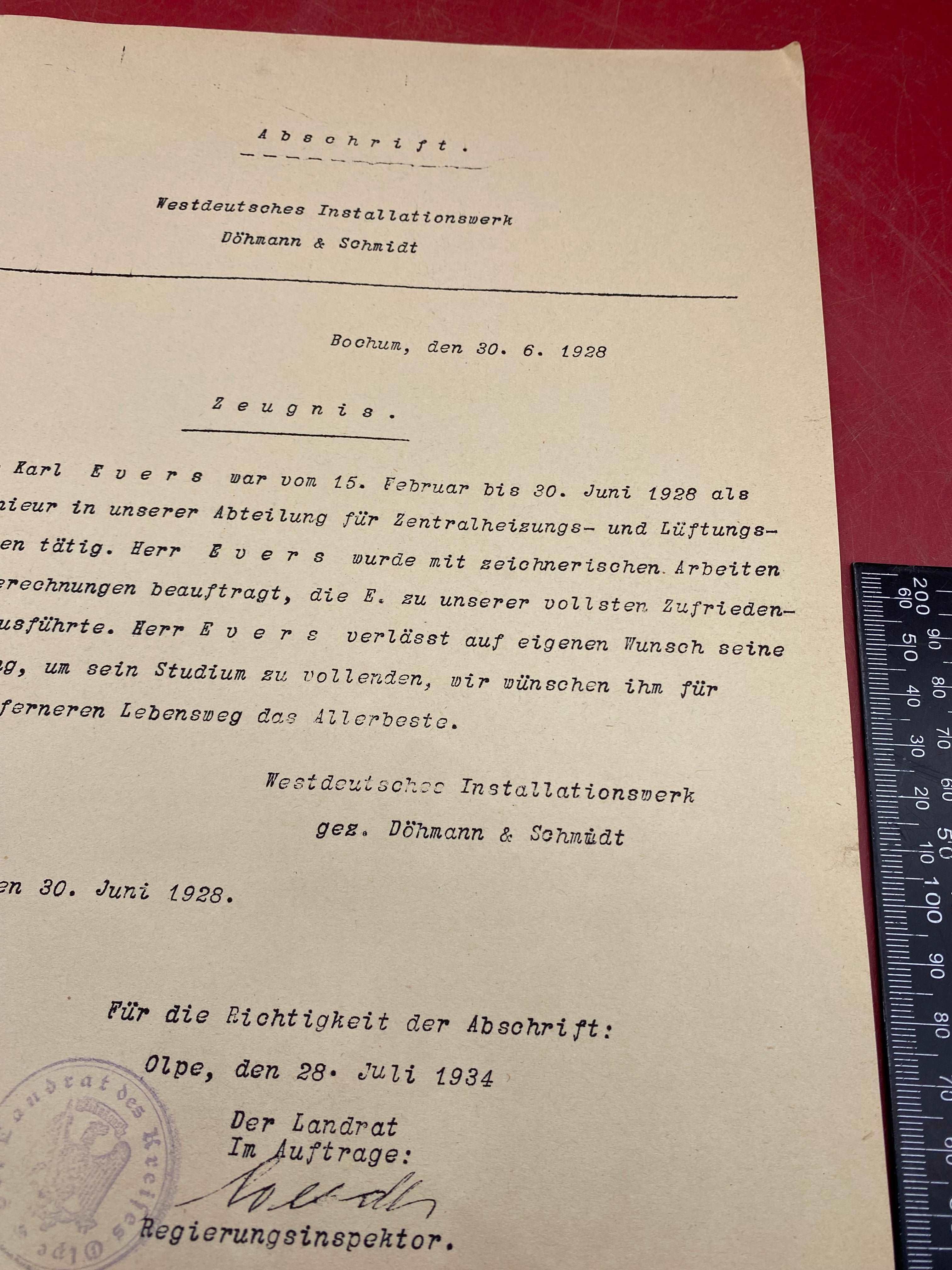 1928 Dated German Engineering Letter with nice Rubber Stamp. - The Militaria Shop
