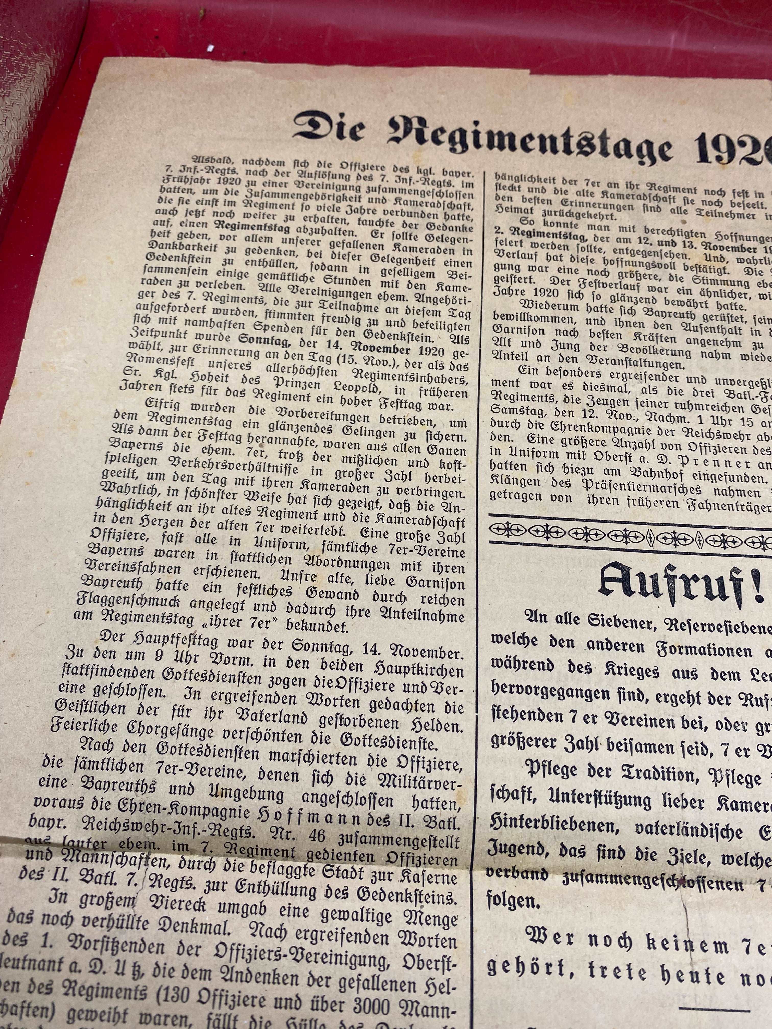 1922 Dated German Army Regimental Festival in Bayreuth - Leaflet / Poster. - The Militaria Shop