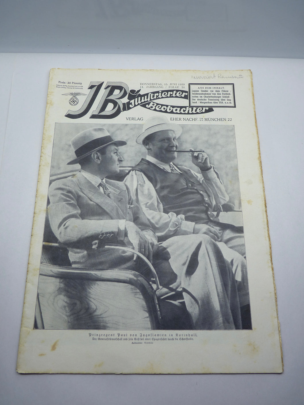 JB Juustrierter Beobachter NSDAP Magazine Original WW2 German - 15th June 1939