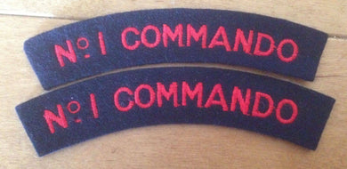 A nice matching pair of No. 1 COMMANDO / SAS Shoulder Title Cloth Patches - The Militaria Shop