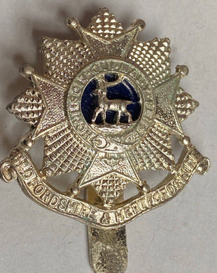 A white metal British Army Bedfordshire & Hertfordshire Regiment cap badge. - The Militaria Shop