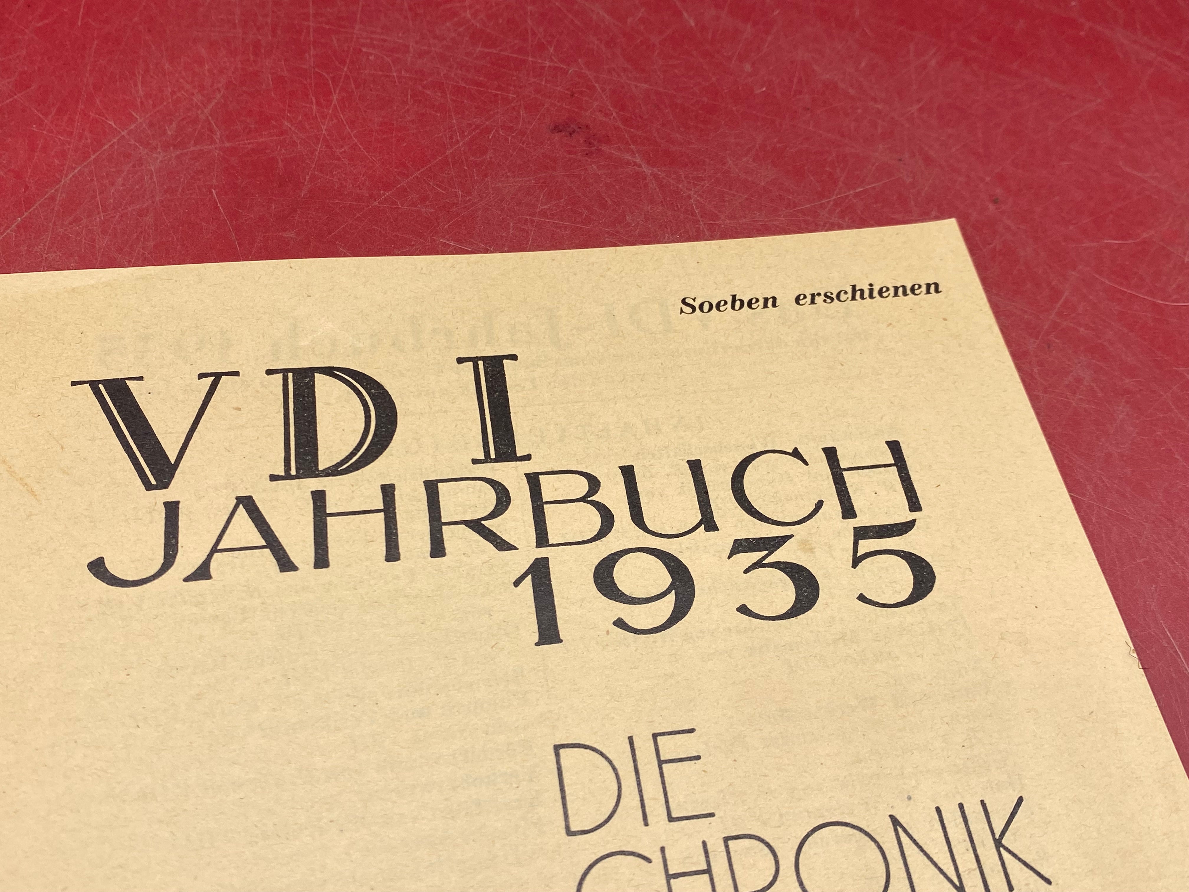 A WW2 German VDI Yearbook Document Dated 1935. Interesting Original - The Militaria Shop
