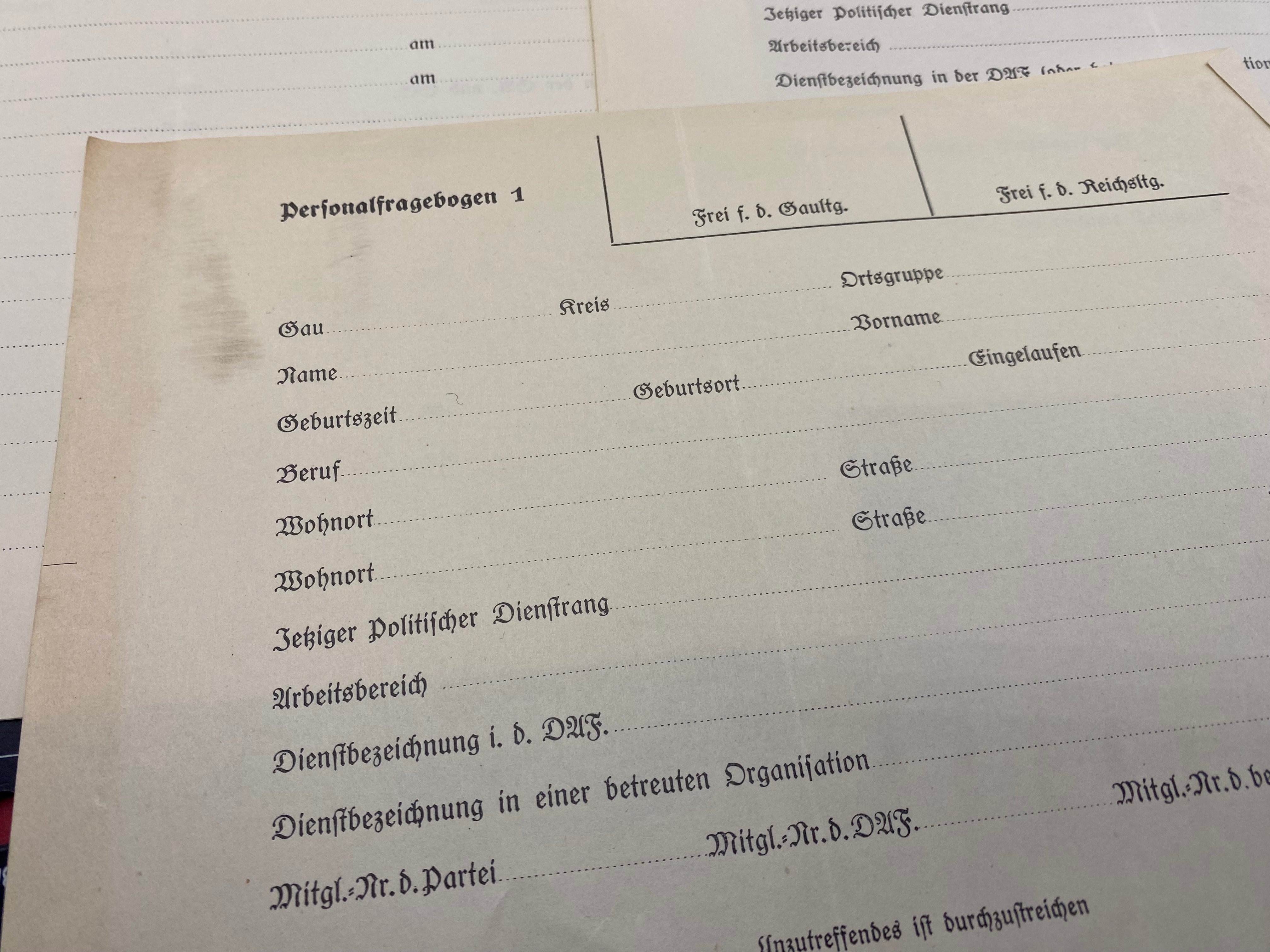 An Interesting Group of Three NSADP Forms. - The Militaria Shop