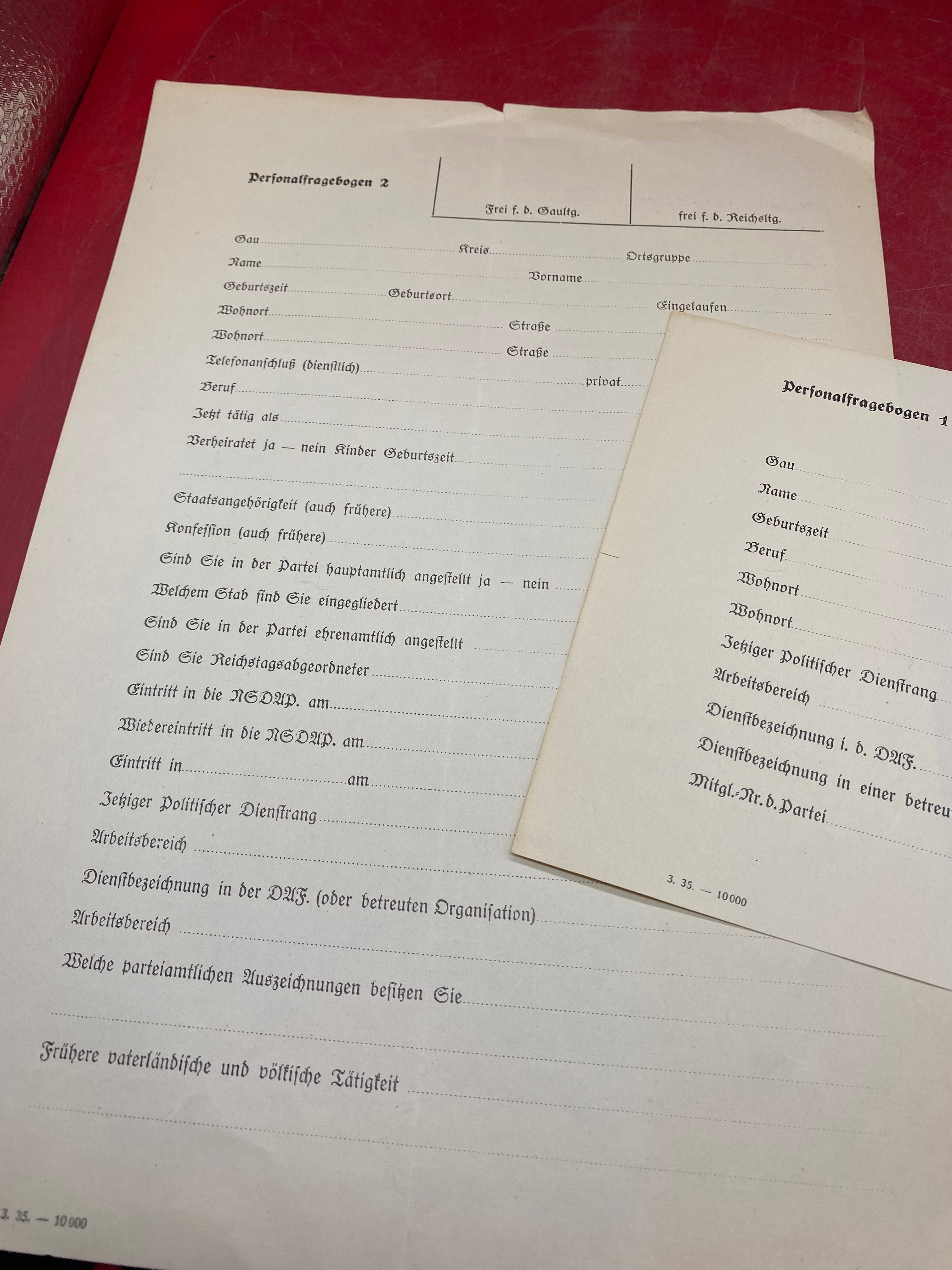 An Interesting Pair of NSADP Forms. - The Militaria Shop