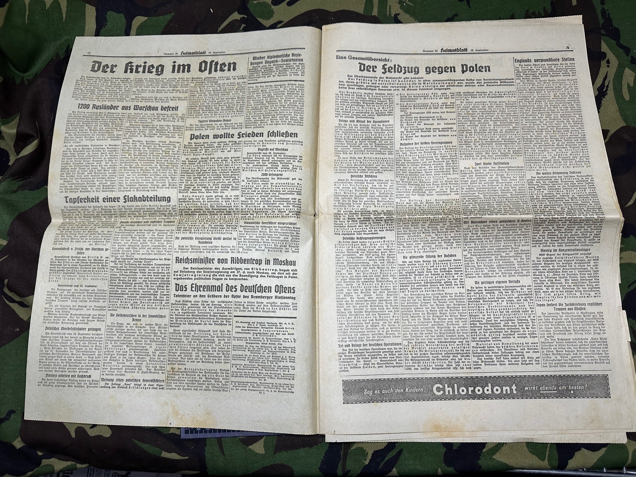 Original WW2 German Heimatblatt Political Newspaper - 29th September 1939 - The Militaria Shop