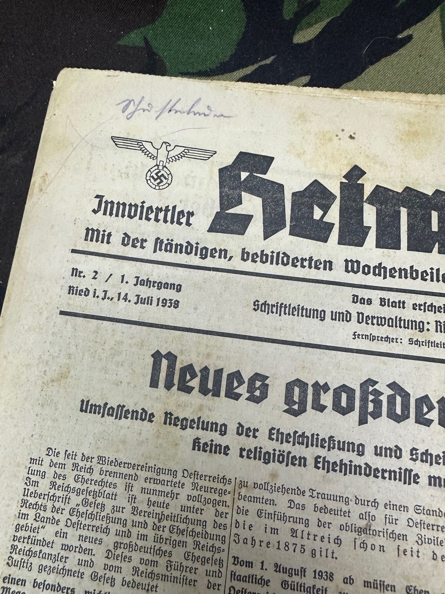 Original WW2 German Party Heimatblatt Political Newspaper - 14th July 1938 - The Militaria Shop