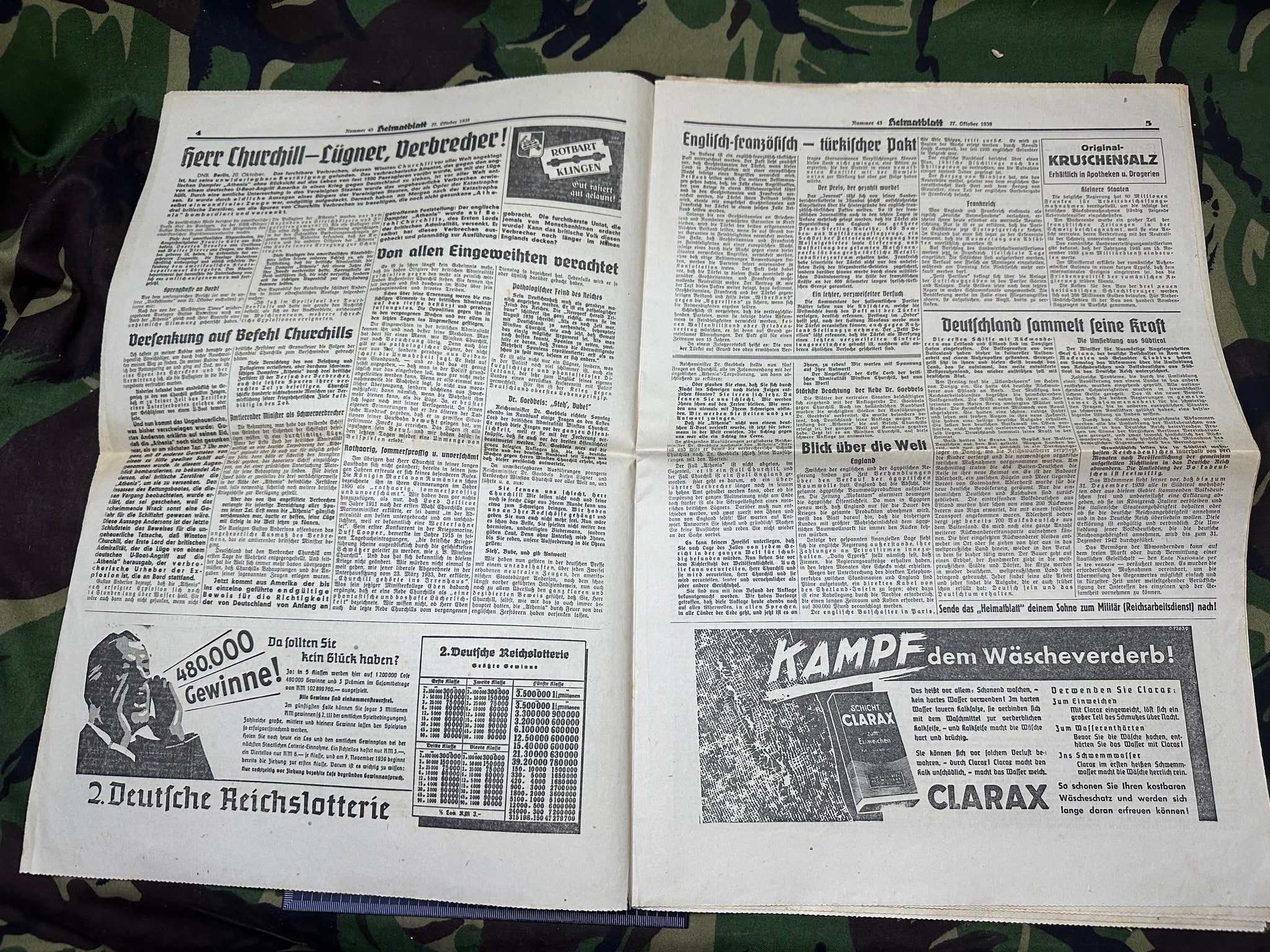 Original WW2 German Party Heimatblatt Political Newspaper - 27th October 1939 - The Militaria Shop
