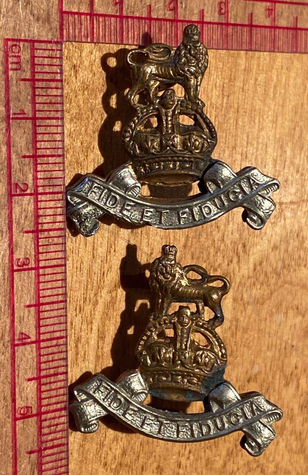 WW1 / WW2  Royal Army Pay Corps RAPC brass and white metal collar badges.