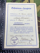 WW2 German Army Signed Swimming Paperwork with signature and good stamp - 1940. - The Militaria Shop