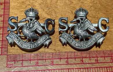 WW2 Kings Crown Bucks Special Constabulary SC white metal collar badges. - The Militaria Shop