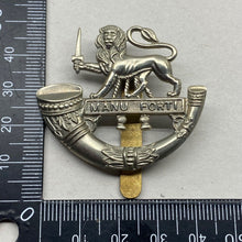 Load image into Gallery viewer, WW1 / WW2 British Army Herefordshire Light Infantry White Metal Cap Badge.
