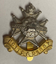 Load image into Gallery viewer, WW1 / WW2 British Army - Notts &amp; Derby white metal and brass cap badge.
