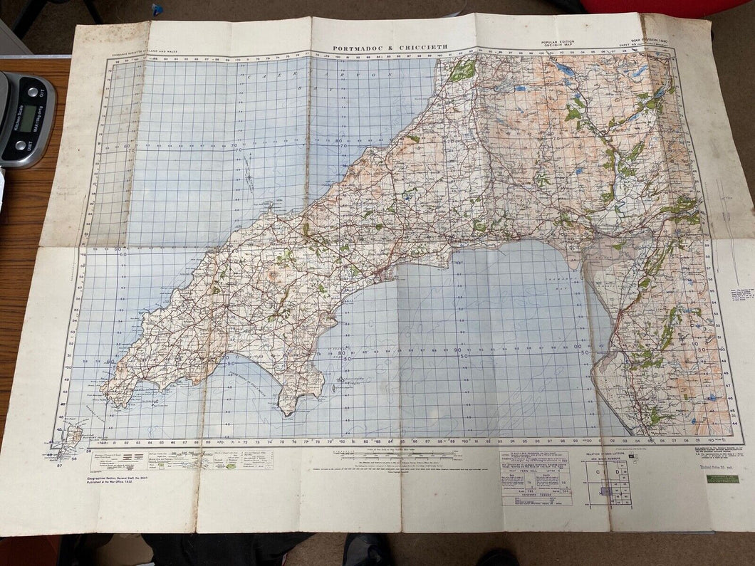 A 1940 dated WW2 British Army issue WAR REVISION Map of PORTMADOC & CRICCIETH