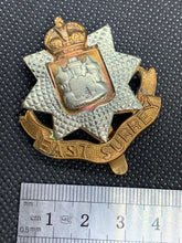 Load image into Gallery viewer, Original WW2 British Army East Surrey Kings Crown Brass Cap Badge
