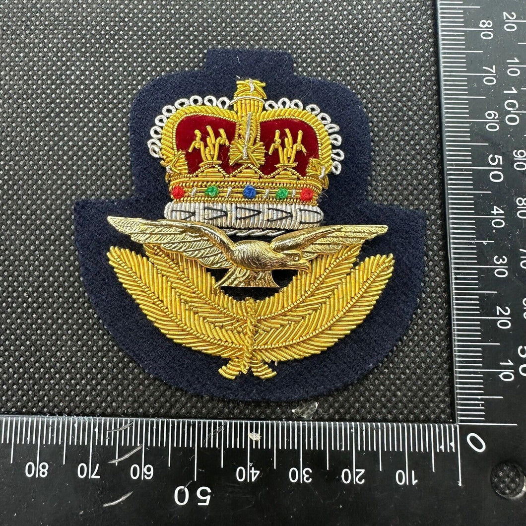British RAF Queen's Crown Officer's Bullion Cap Badge - UK Made
