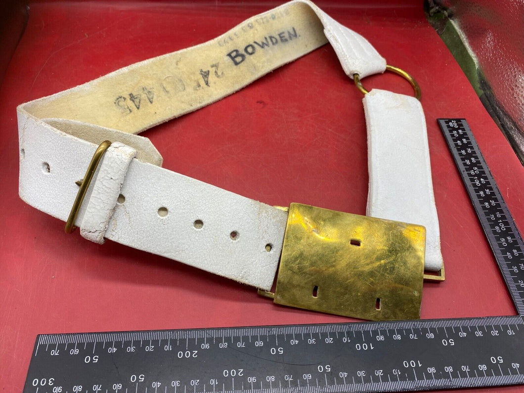 Original British Army White Buff Leather belt. With Brass Badge Plate.