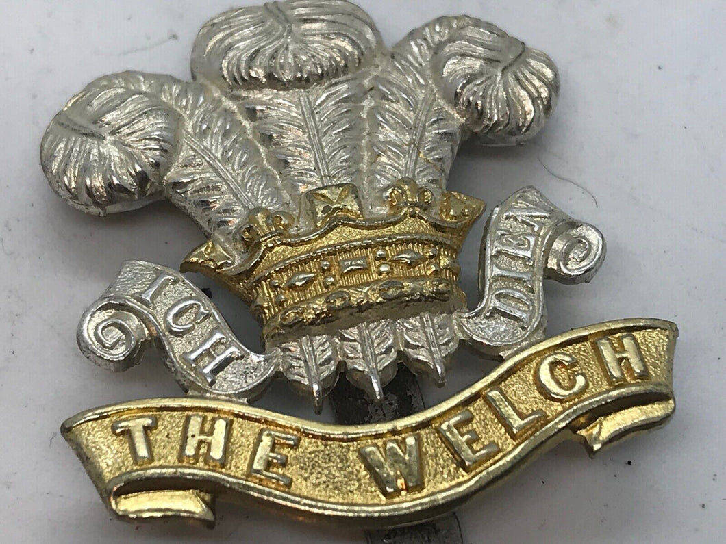 A silver & gilt washed THE WELSH Regiment dress cap badge with slider --- B10