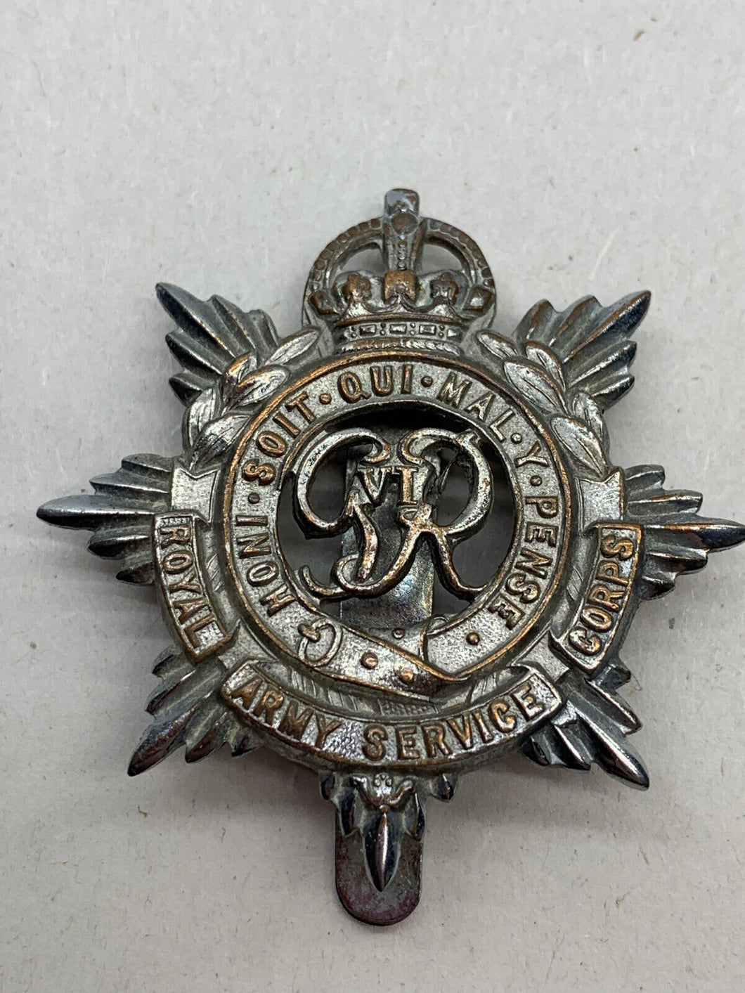 Original WW2 British Army Kings Crown Cap Badge - Royal Army Service Corps