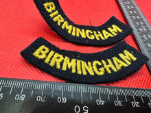 Load image into Gallery viewer, Original WW2 British Home Front Civil Defence Birmingham Shoulder Title Pair
