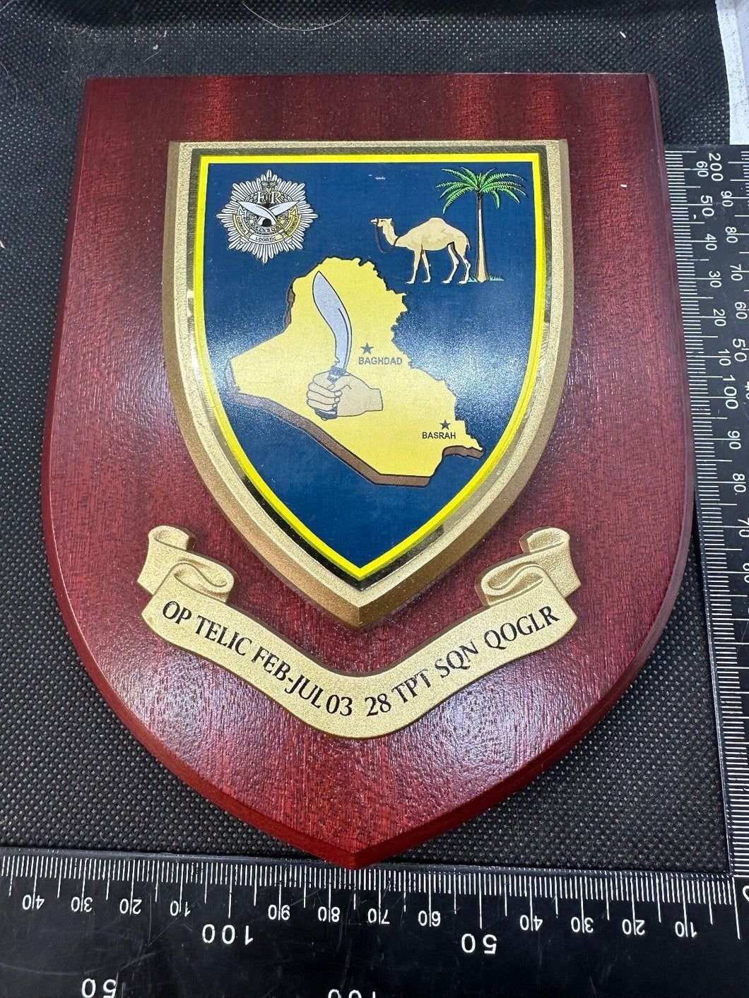 British Army Gurkha Wooden Wall Plaque - OP Telic Feb-Jul 03 - 28 TPT SQN QOGLR