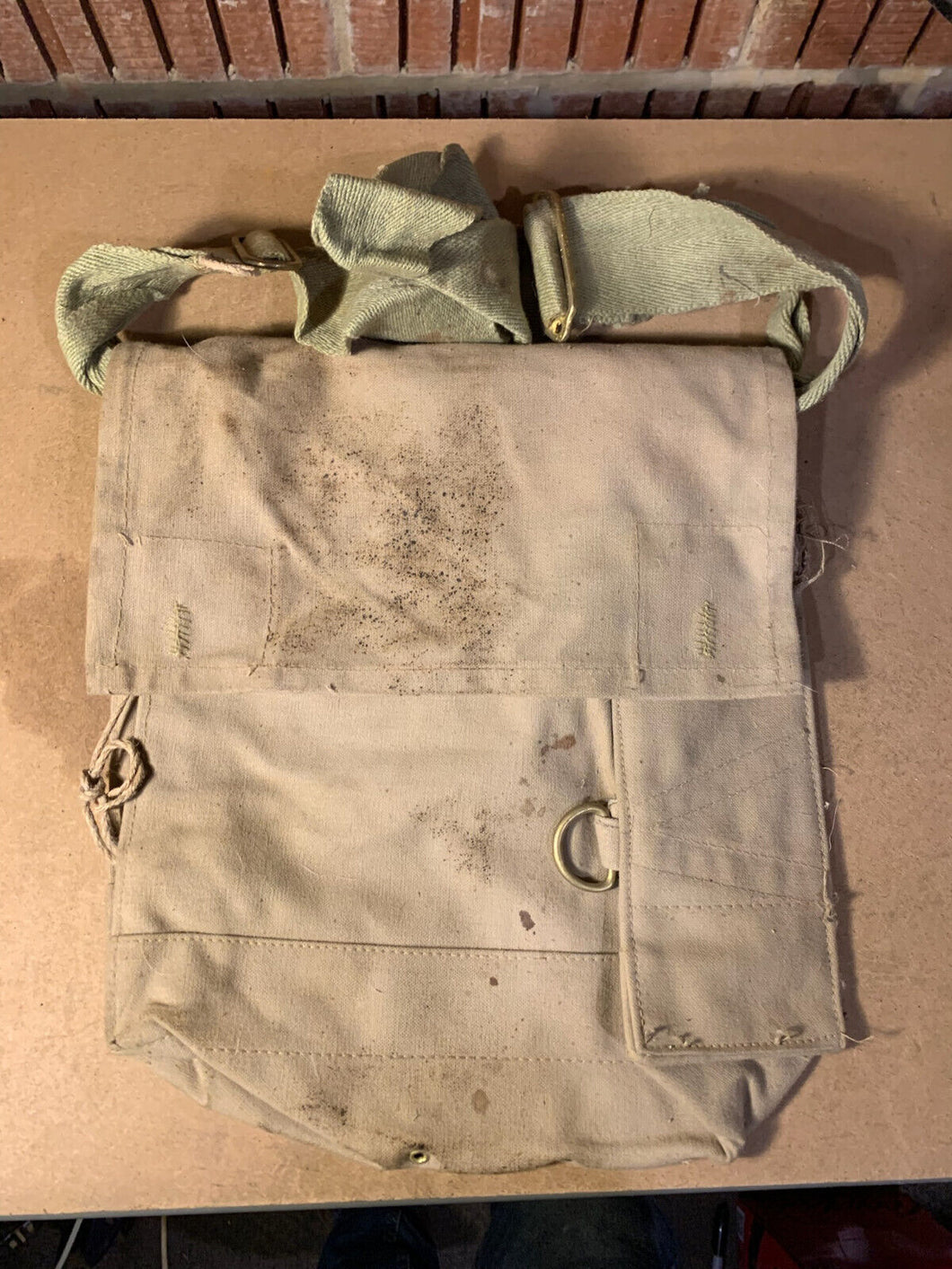 Original WW2 British Army Indian Made Soldiers Gas Mask Bag & Strap - 1942 Dated