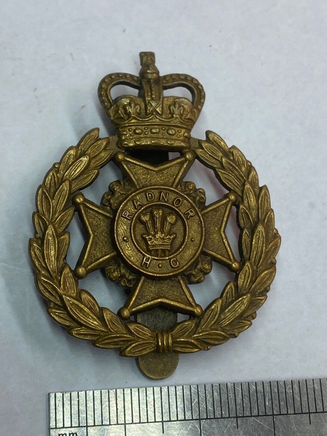 Original British Army - RADNOR Queen's Crown Home Guard Cap Badge