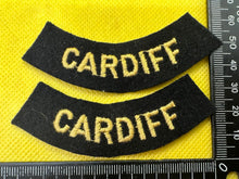 Lade das Bild in den Galerie-Viewer, Original WW2 British Home Front Civil Defence Cardiff Shoulder Titles
