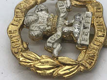 Load image into Gallery viewer, A silver &amp; gilt washed SOUTH LANCASHIRE Regt dress cap badge with slider  B10
