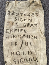 Load image into Gallery viewer, Original EMPIRE WINDRUSH Named British Soldier&#39;s Kit Bag. Well Marked and RARE.

