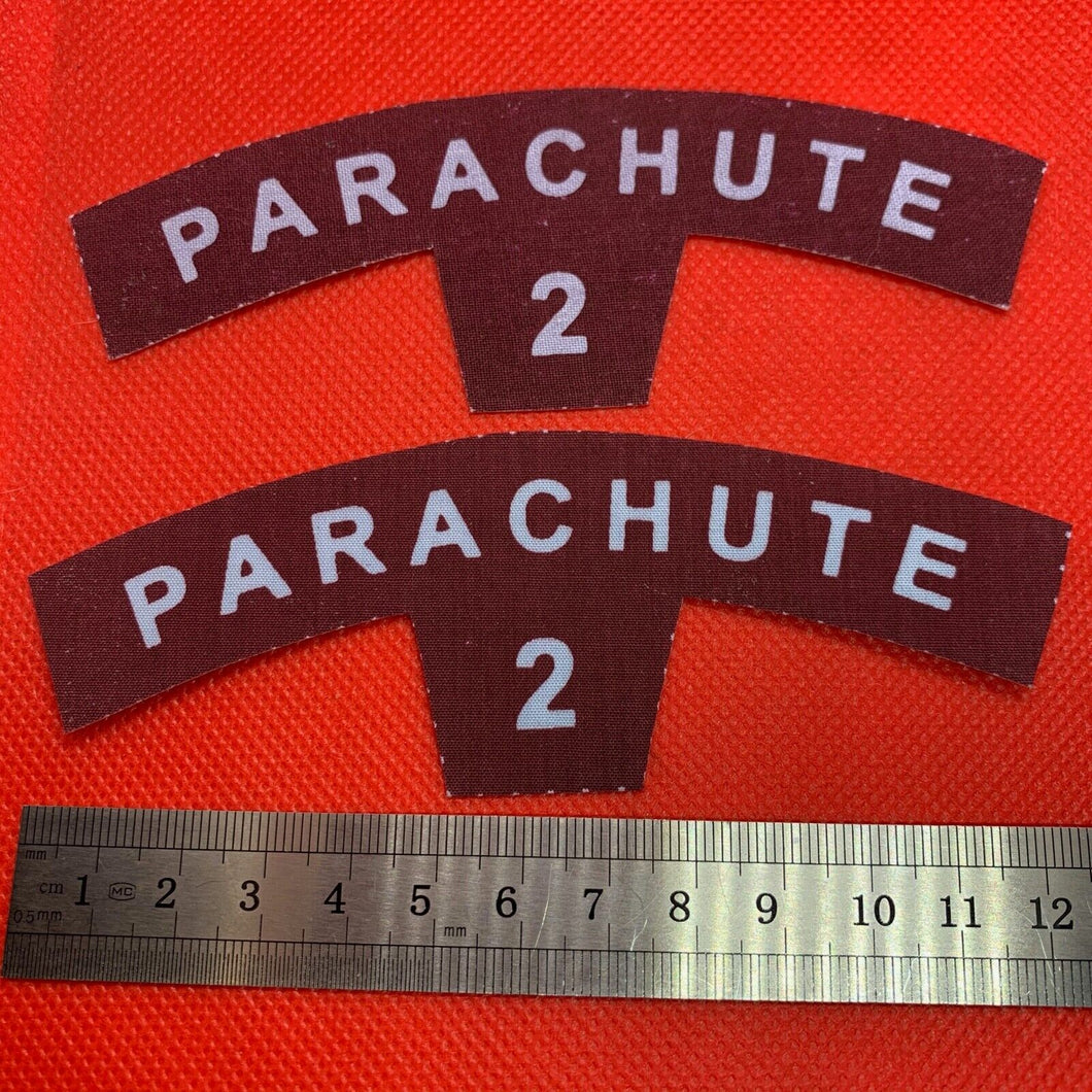 Pair of WW2 Style Printed Parachute Regiment No.2 Shoulder Titles - Reproduction