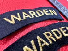 Load image into Gallery viewer, Original WW2 British Home Front Civil Defence Wardens Shoulder Title Pair
