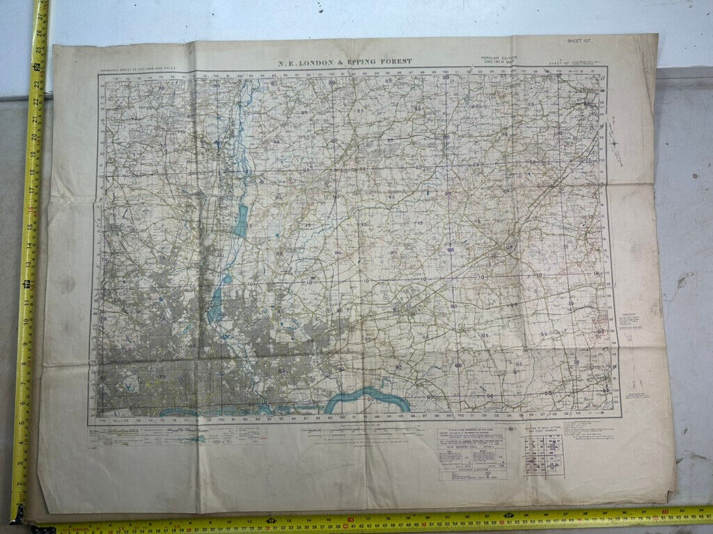 Original WW2 British Army OS Map of England - War Office - London & Epping Fores