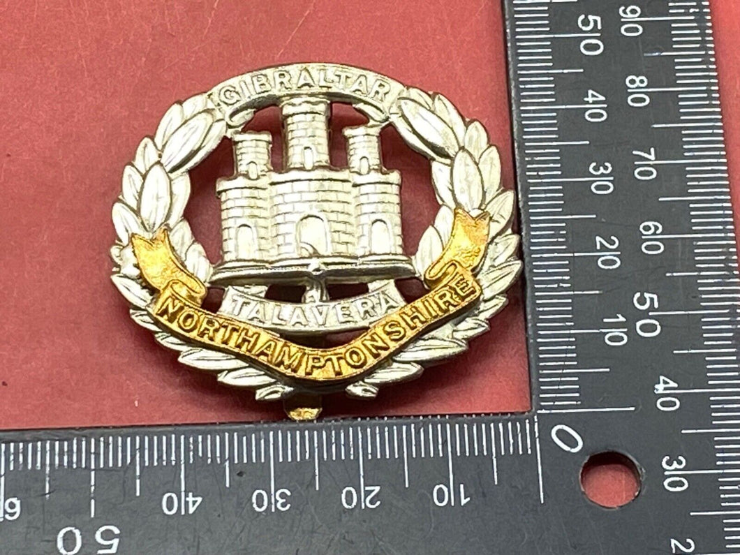 British Army WW1 / WW2 Northamptonshire Regiment Cap Badge with Rear Slider.