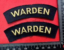 Load image into Gallery viewer, Original WW2 British Home Front Civil Defence Wardens Shoulder Title Pair
