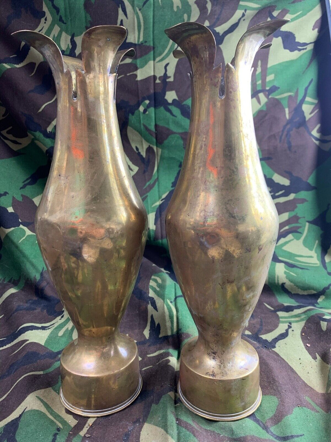 Fantastic Fluted WW1 Trench Art Vase Pair