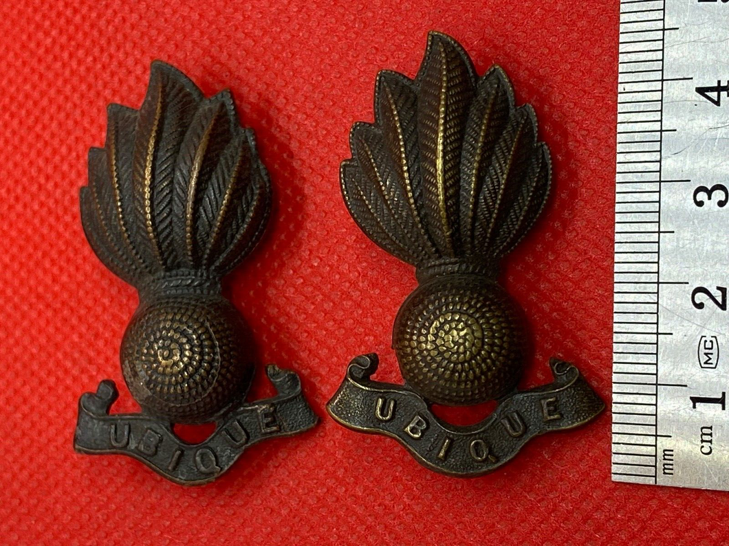 Original WW1 / WW2 British Army Artillery Officers Bronze Collar Badges - Pair
