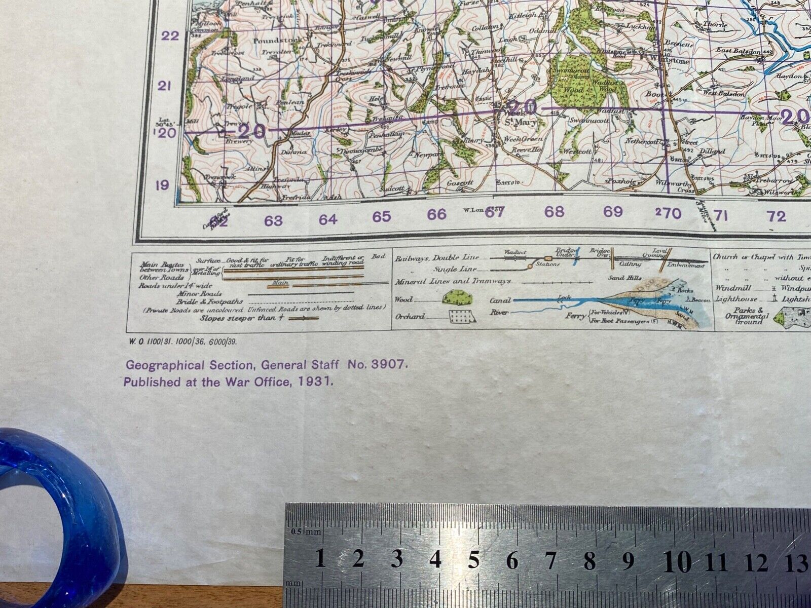 WW2 British Army 1931 dated MILITARY EDITION General Staff map RIVER TORRIDGE. - The Militaria Shop