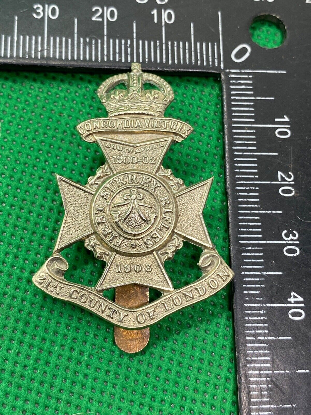 WW1 21st County of London FIRST SURREY RIFLES Cap Badge