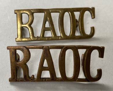 British Army WW1 RAOC Royal Army Ordnance Corps brass shoulder titles. - The Militaria Shop